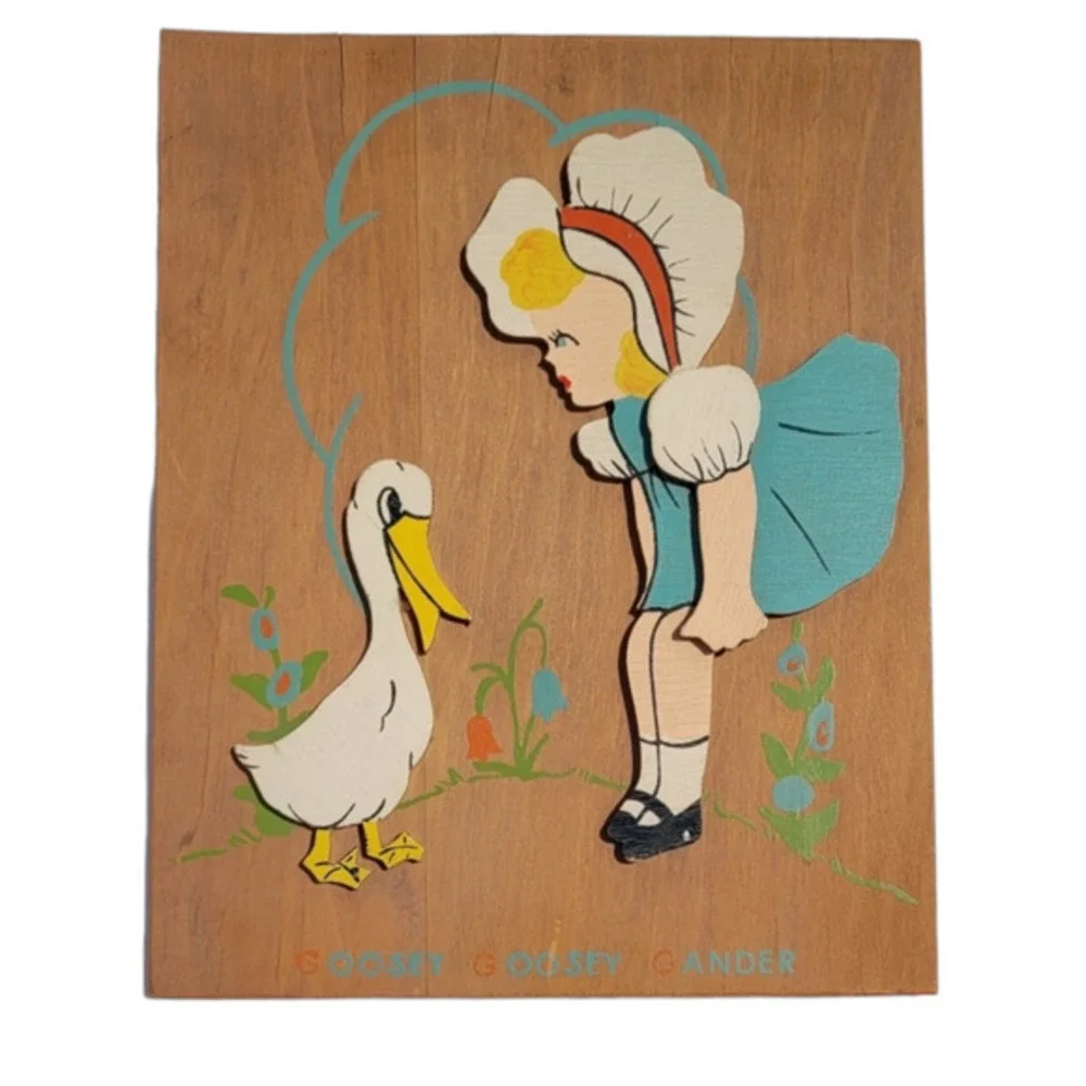 Vintage Child's Wood Layered 3D Goosdey Goosey Gander Wall Décor